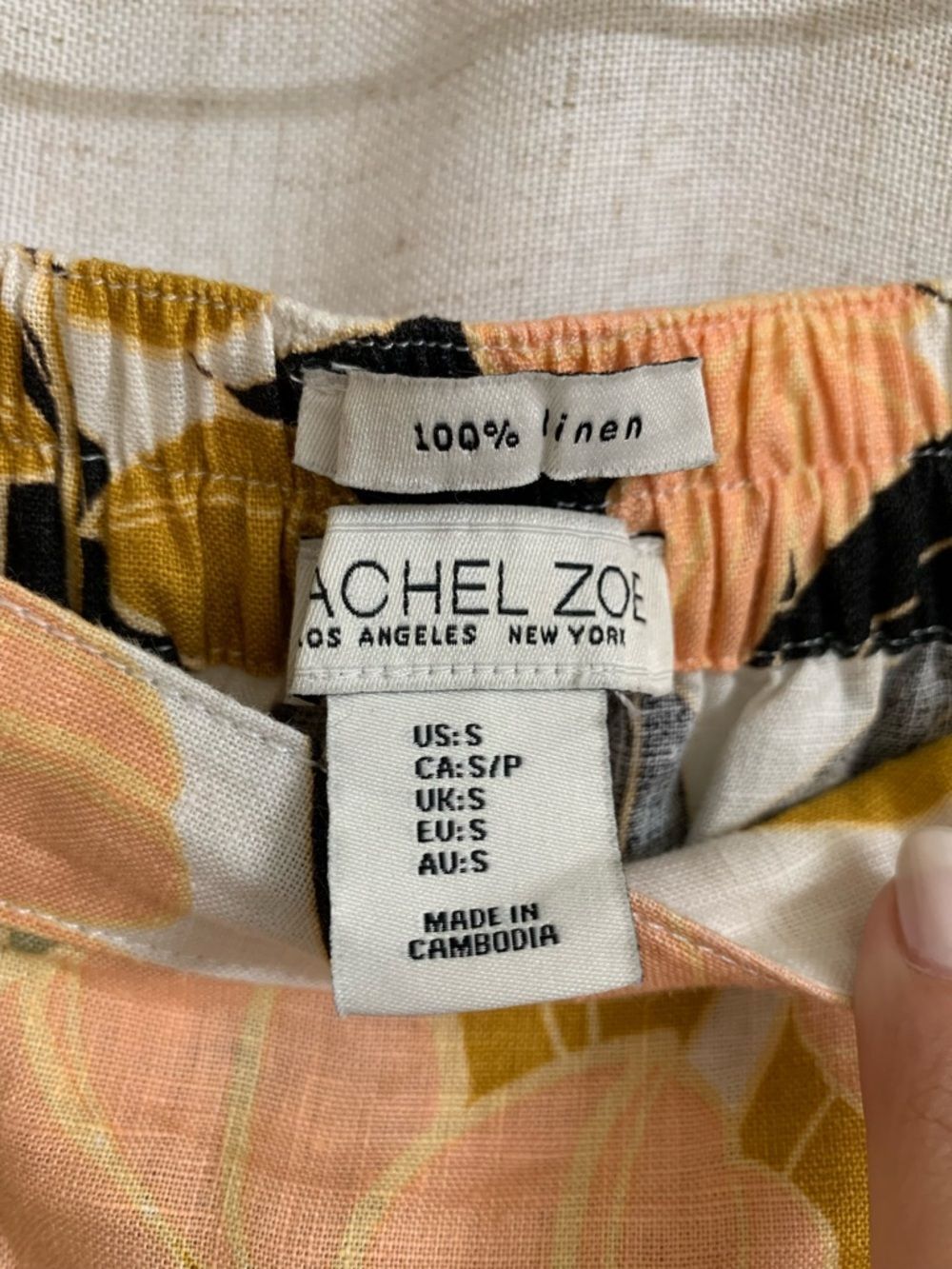 Rachel Zoe 100% Linen Leaf Print Wrap Skirt Yellow Peach Black Midi Small - Picture 6 of 7